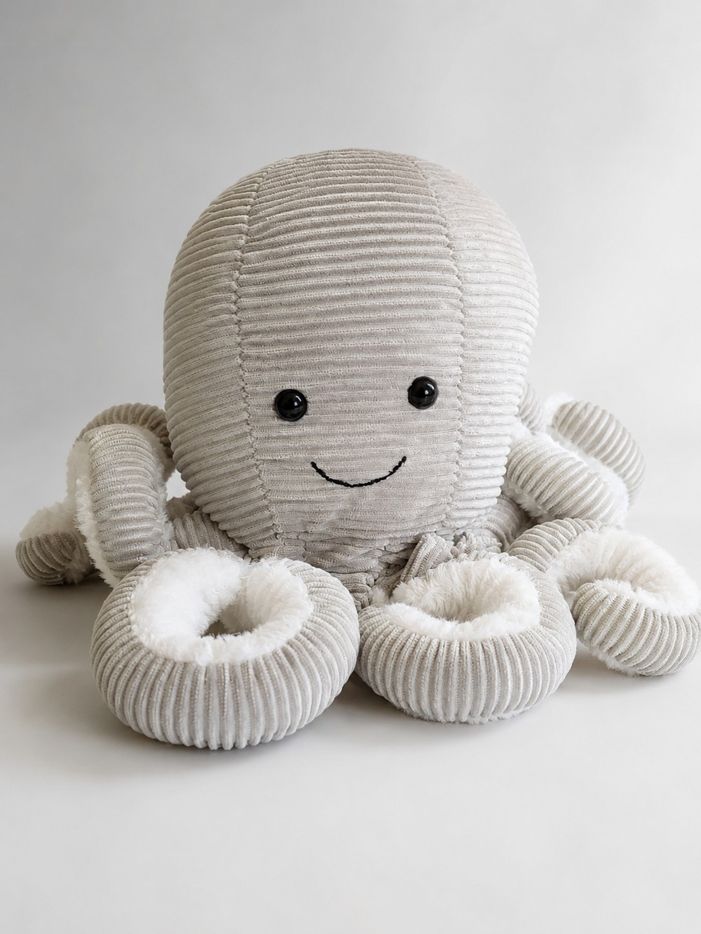 Plush Corduroy Octopus Soft Toy in Light Gray Jelly Cat Lookalike
